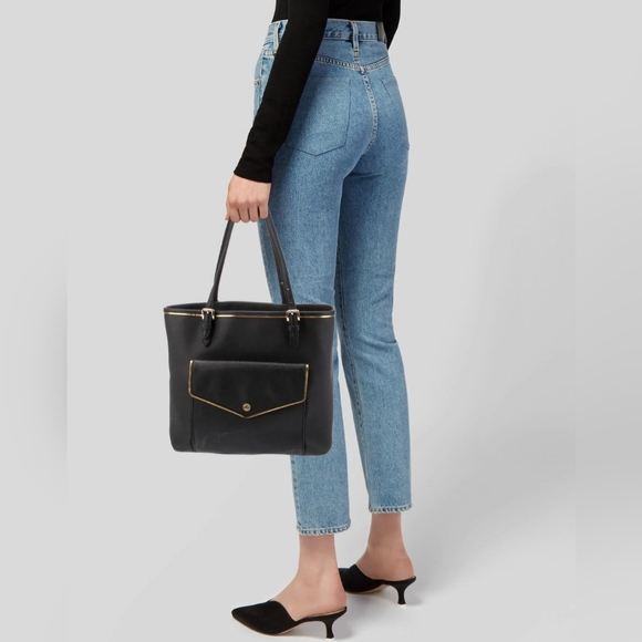 Michael Kors Handbags - Michael Kors "Saffiano Frame" Jet Set Medium Tote Purse Black Leather Authentic